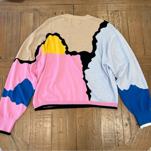 Wispr Aubrey Silk-Blend Cream Multicolor Pullover Sweater Women's Large abstract - Picture 7 of 9